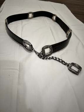 Brighton Reversible Brown Croc and Black Leather Ornate Filigree Hardware Chain